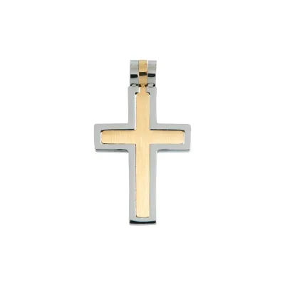 Collier croix inox en 2 parties - intérieur doré