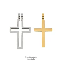 Collier croix inox en 2 parties - intérieur doré