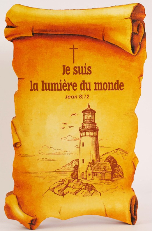 Cadre bois parchemin Je suis la lumière du monde Jn 8:12