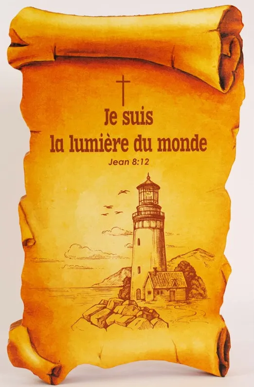 Cadre bois parchemin Je suis la lumière du monde Jn 8:12