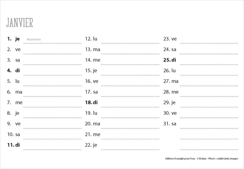 Calendrier - Le bon berger