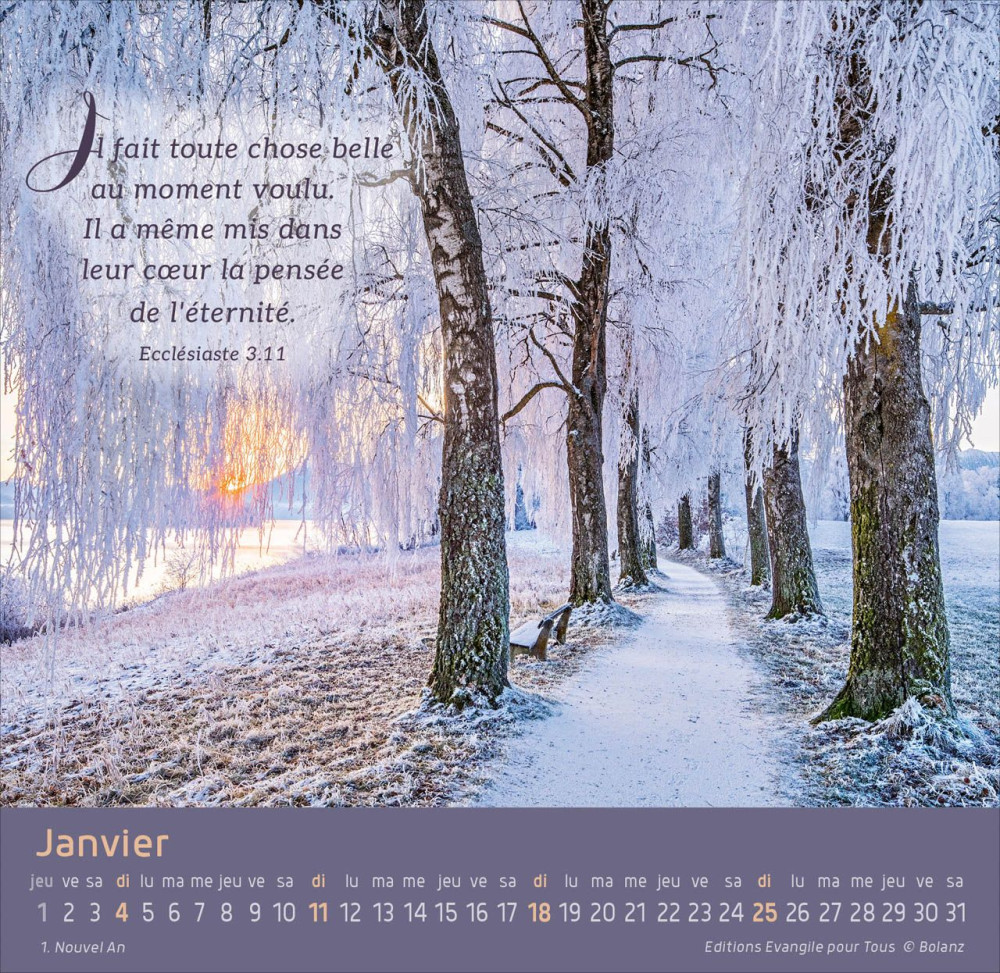 Calendrier - Chemin et vie