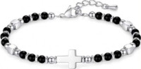 Bracelet perles + croix - noir