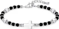 Bracelet perles + croix - noir