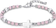Bracelet perles + croix - rose