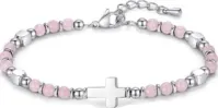 Bracelet perles + croix - rose