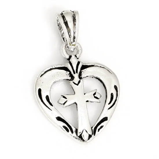 Pendentif coeur/croix argent 925