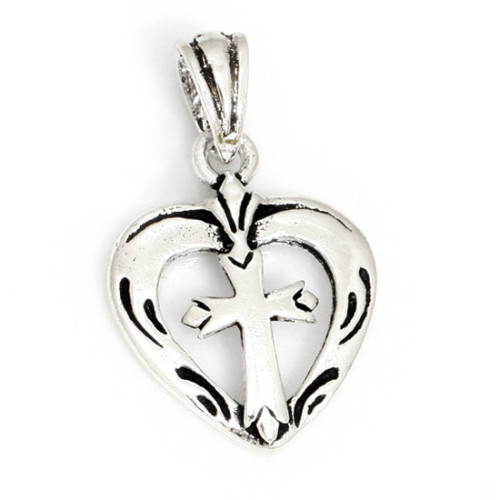 Pendentif coeur/croix argent 925