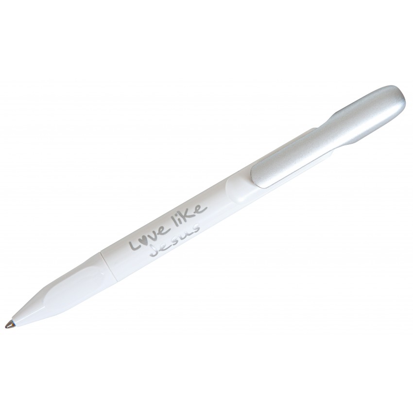 Stylo blanc/argenté Love Like Jesus