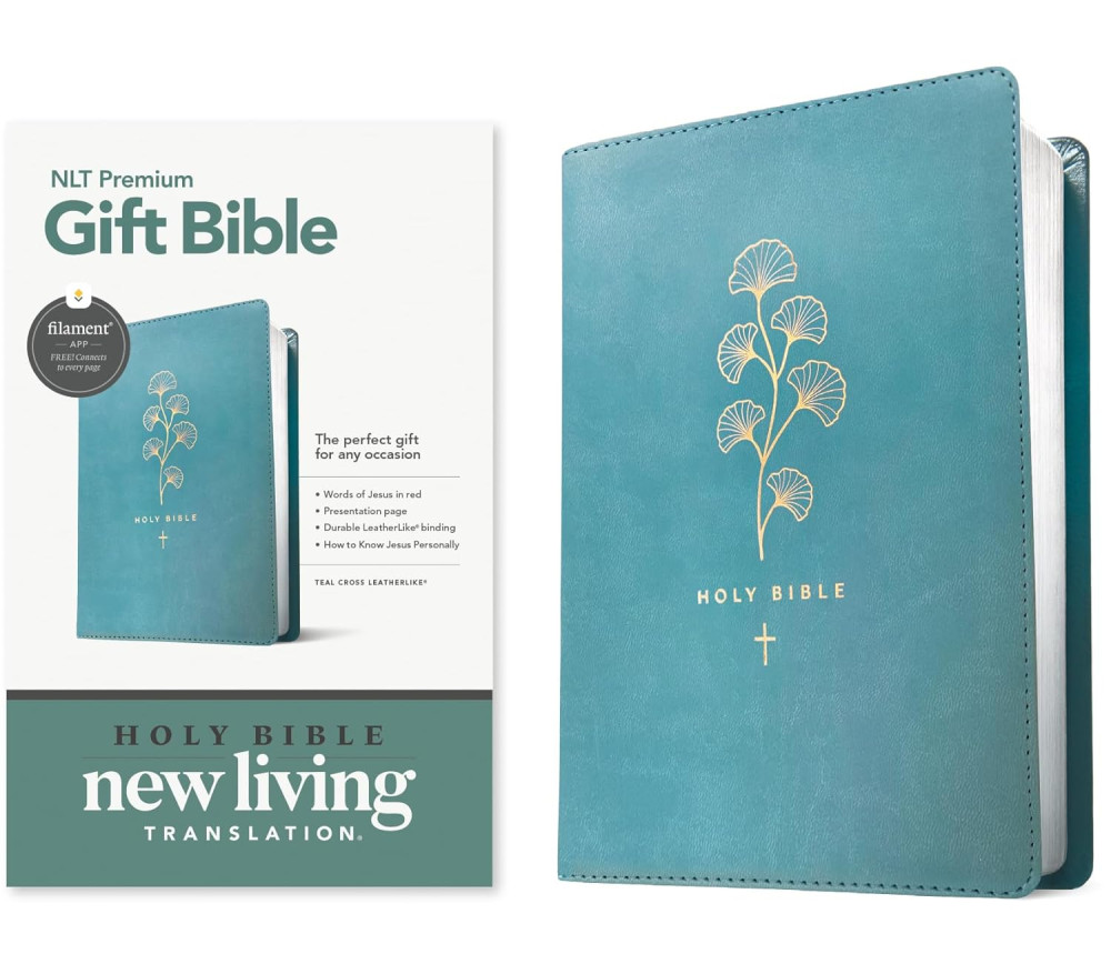 NLT premium gift Bible teal cross leatherlike
