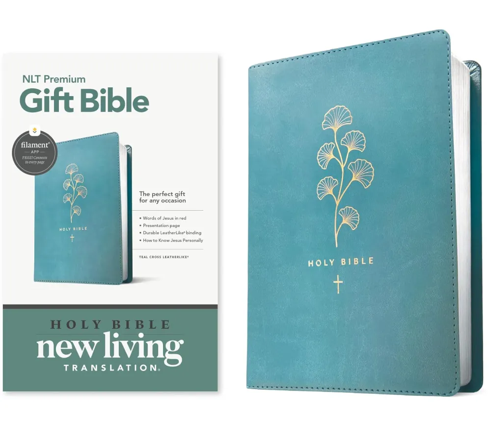 NLT premium gift Bible teal cross leatherlike