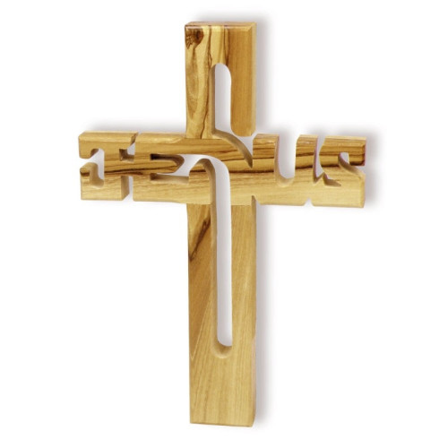 Croix Jesus en bois d'olivier