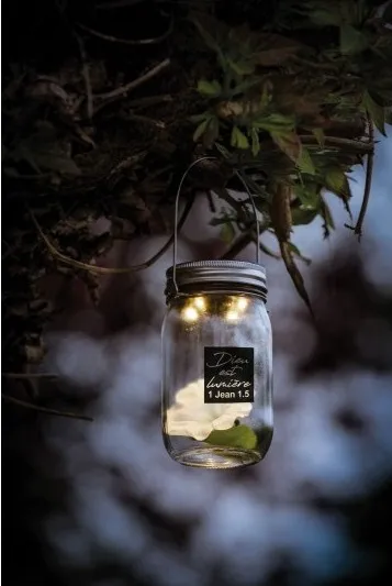 Lampe solaire en verre Dieu est lumière - 1 Jean 1:5