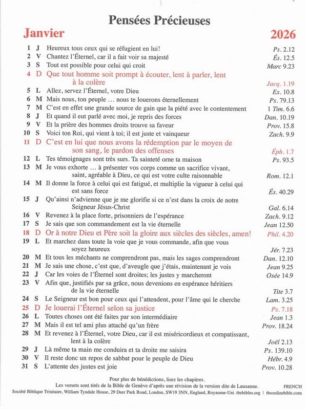 Calendrier - Pensées précieuses