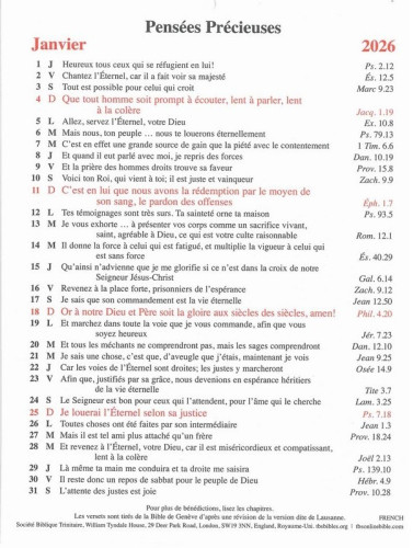 Calendrier - Pensées précieuses