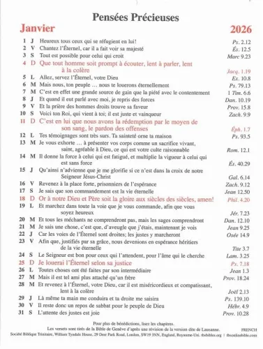 Calendrier - Pensées précieuses