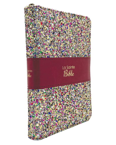 Bible Segond 1910 pailletée multicolore or zip - Paroles de Jésus en rouge