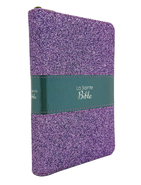 Bible Segond 1910 pailletée violette or zip - Paroles de Jésus en rouge