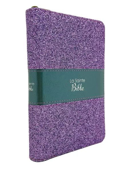 Bible Segond 1910 pailletée violette or zip - Paroles de Jésus en rouge