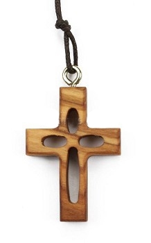 Collier croix découpé - bois d'olivier