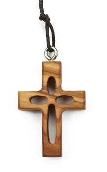 Collier croix découpé - bois d'olivier