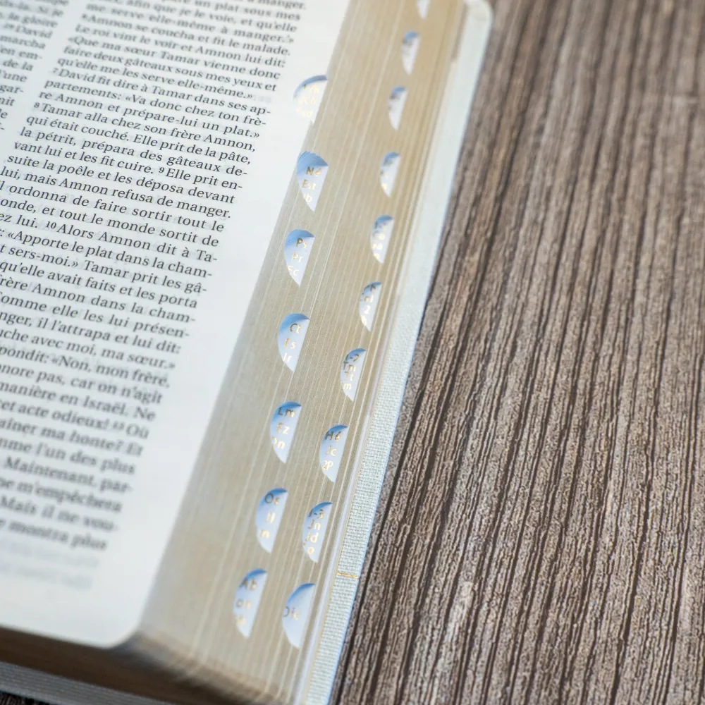 Bible SG21 souple textile blanc or onglets