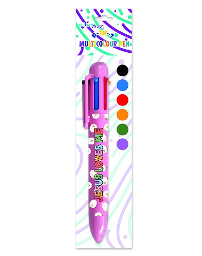 Stylo 6 couleurs Jesus love me rose