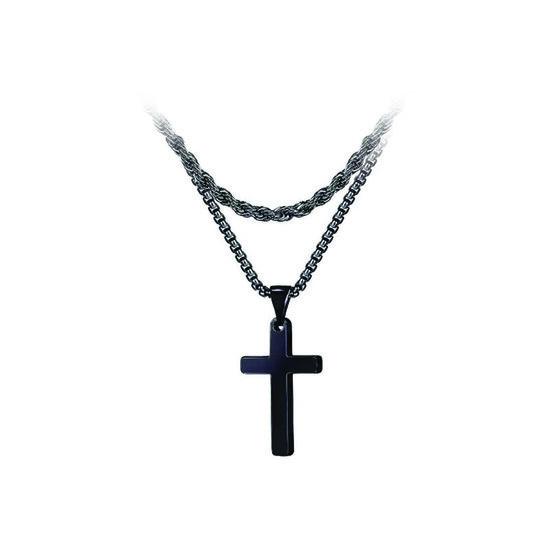 Collier croix titane noire chaîne double