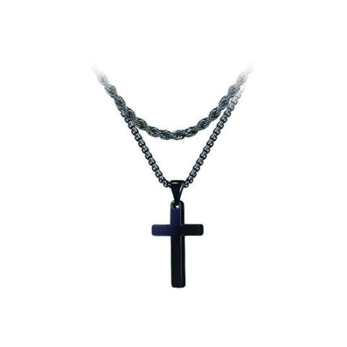 Collier croix titane noire chaîne double