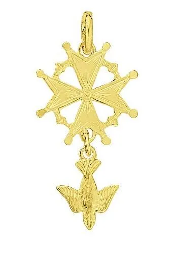 Pendentif croix huguenote - plaqué or 3µm