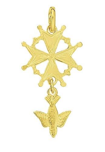 Pendentif croix huguenote - plaqué or 3µm