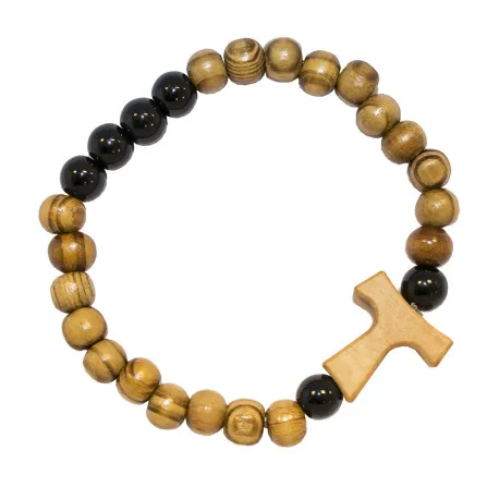 Bracelet bois - perles verre noire