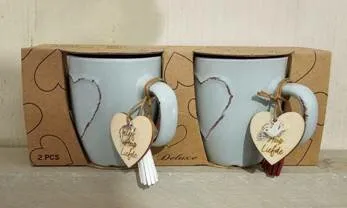 Mug set coffee - Faith Hope Love (2) bleu