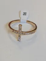 Bague - croix - Plaqué or/strass t56