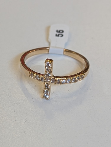 Bague - croix - Plaqué or/strass t56
