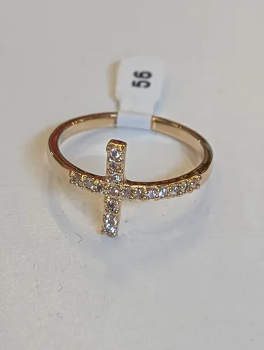 Bague - croix - Plaqué or/strass t56