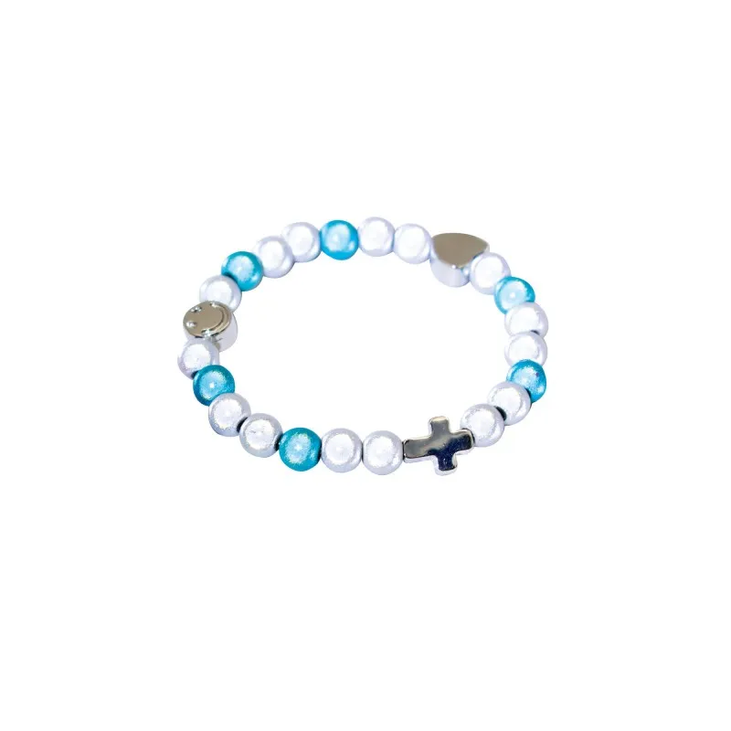 Bracelet de perles irisées enfant - turquoise et blanc