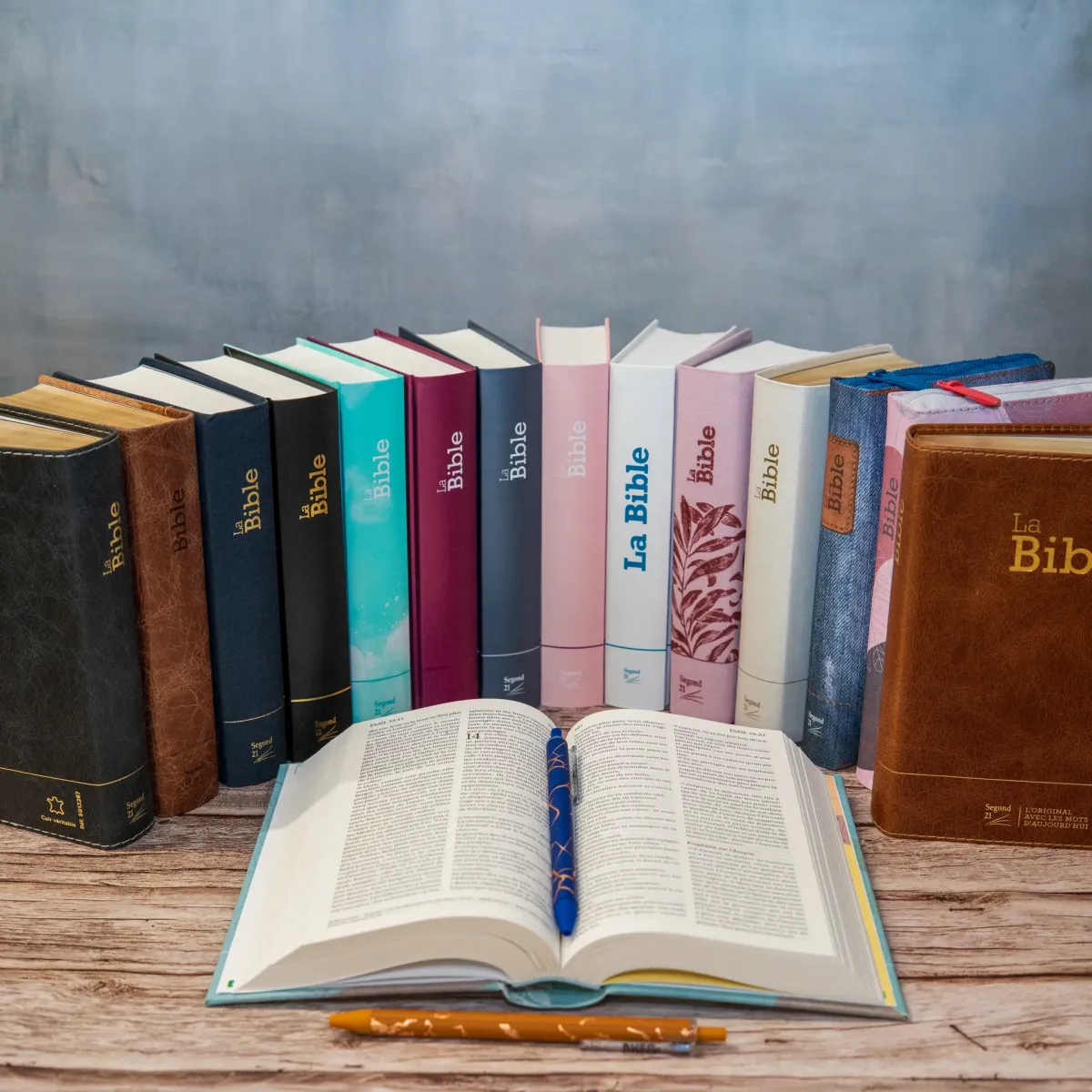 Bible SG21 rigide textile bleu fleurs