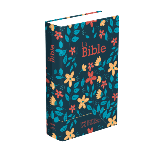 Bible SG21 rigide textile bleu fleurs
