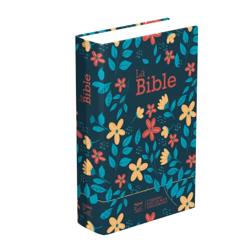 Bible SG21 rigide textile bleu fleurs