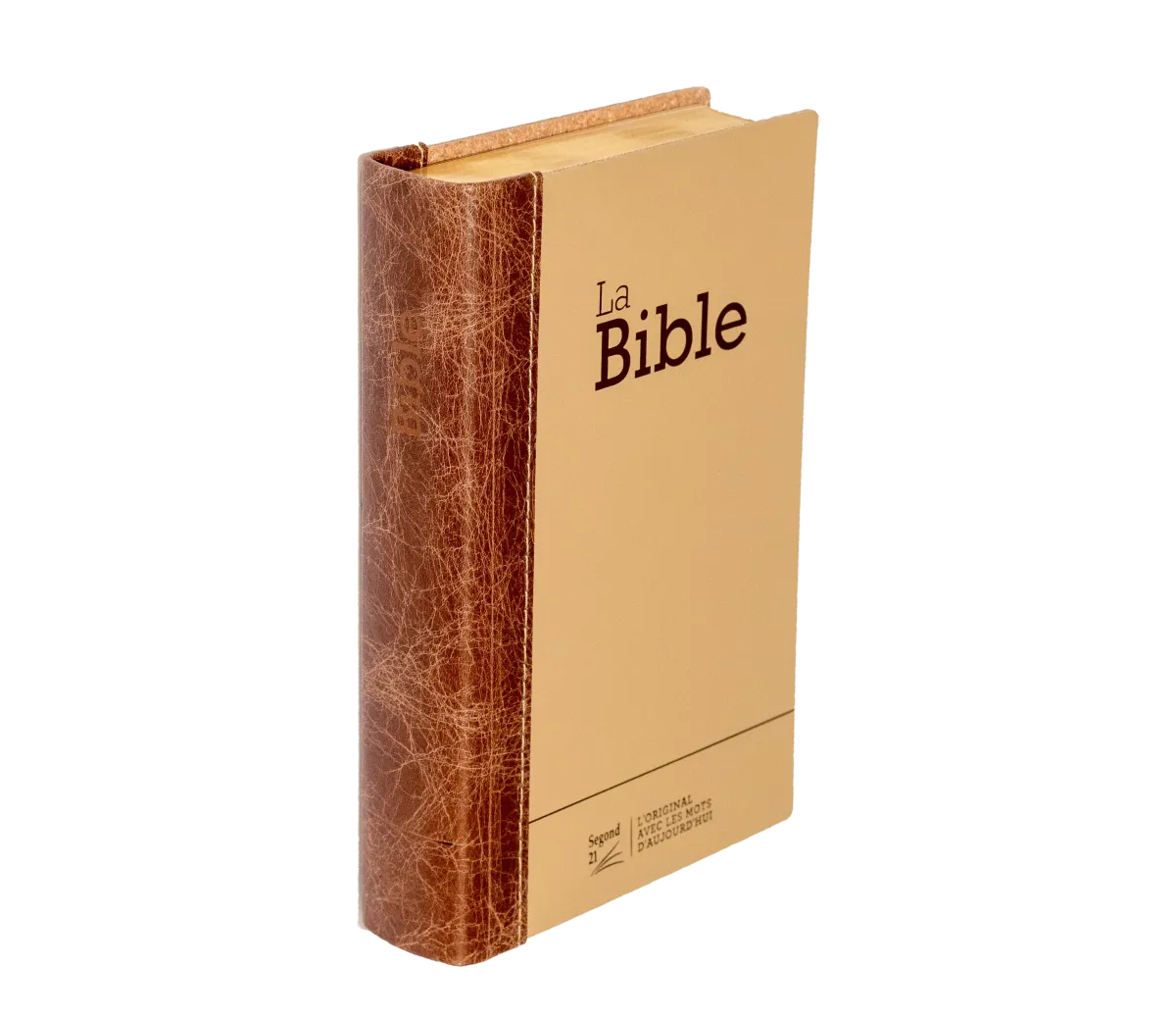 Bible SG21 rigide cuir duo praliné-chocolat or onglets