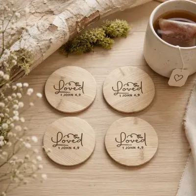 Sous-verres bois Loved - 1 John 4:9 (4)