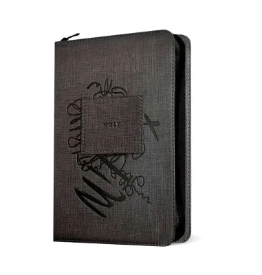 NLT Bible compact charcoal zip