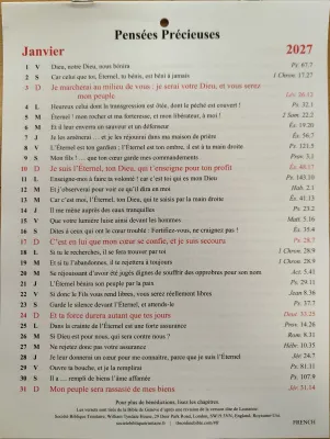 Calendrier - Pensées précieuses