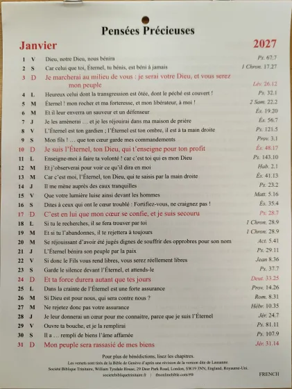 Calendrier - Pensées précieuses