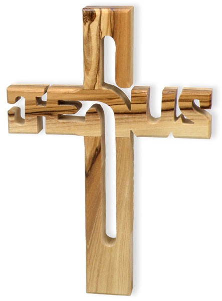 Croix Jesus en bois d'olivier