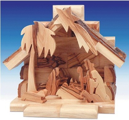 Crèche en bois d'olivier 13x15 cm