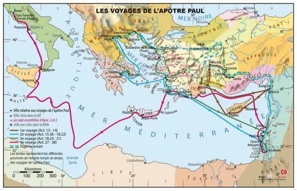 Carte murale - voyages de l'apôtre Paul