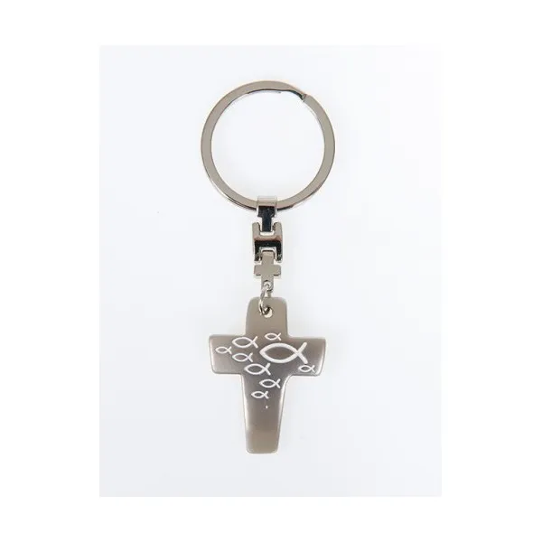Porte-clés croix ichtus - métal