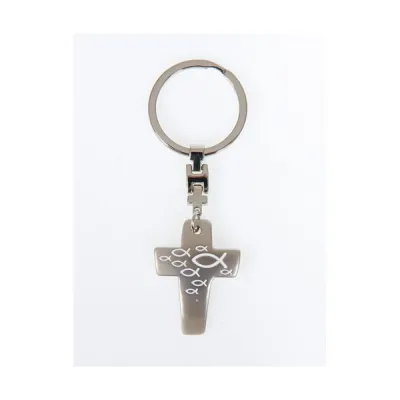 Porte-clés croix ichtus - métal
